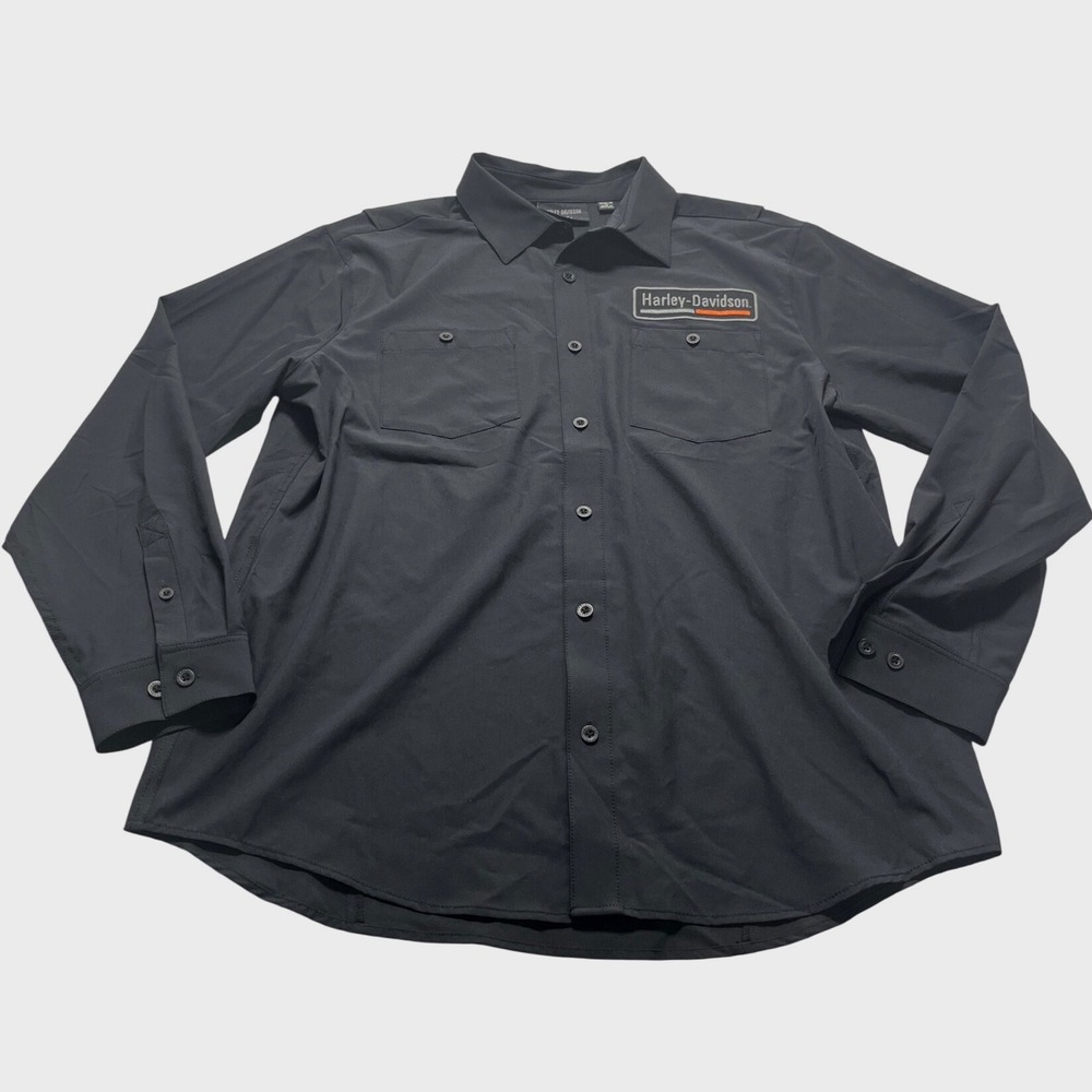 Harley-Davidson Men XL Performance Long Sleeve Button Up Shirt Black Embroidered